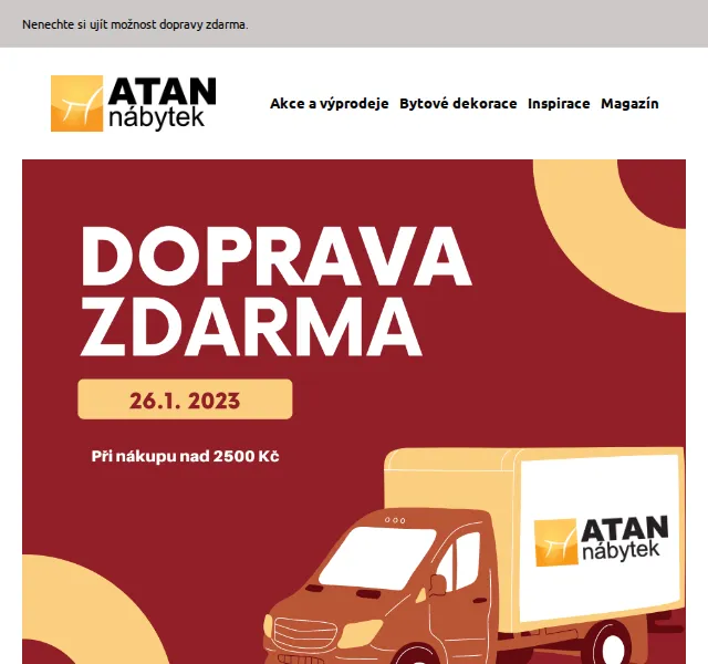 ATAN nábytek: Doprava zdarma nad 2500 Kč – červenec 2026 | Nuslet.cz