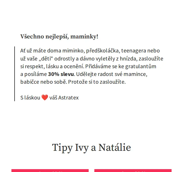 Astratex.cz: 30% sleva pro maminky – červen 2026 | Nuslet.cz