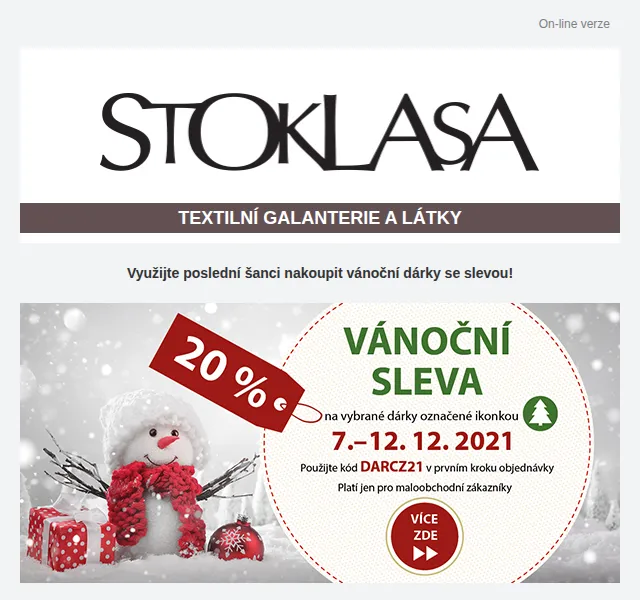 Stoklasa: Vánoční sleva 20 % na vybrané produkty – červen 2026 | Nuslet.cz