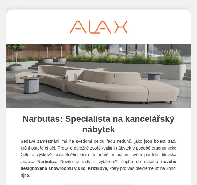 ALAX nábytek: Kancelářský nábytek Narbutas se slevou 10 % – červenec 2026 | Nuslet.cz