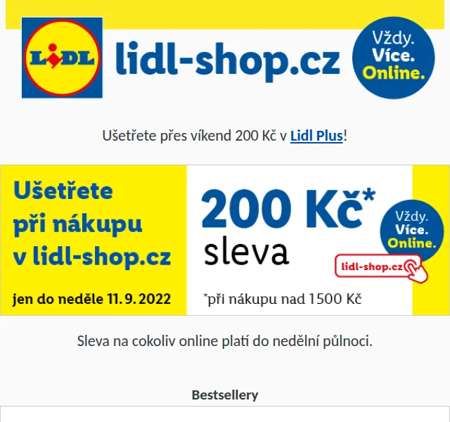 Lidl: Víkendová sleva 200 Kč v aplikaci Lidl Plus – červenec 2026 | Nuslet.cz
