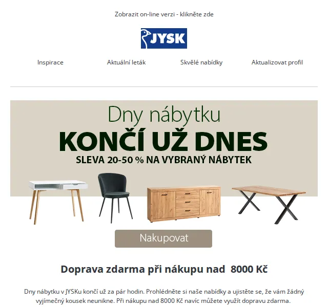 JYSK: Dny nábytku – slevy až 50 % – červenec 2026 | Nuslet.cz