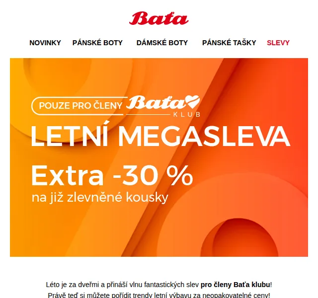 Baťa: Letní megasleva -30 % na zlevněné kousky – červenec 2026 | Nuslet.cz
