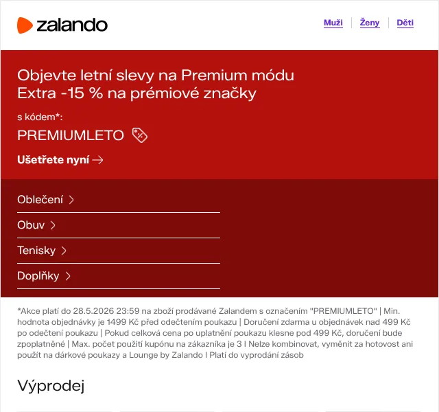 Zalando: Extra -15 % na prémiové značky – květen 2026