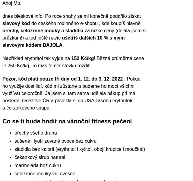 BAJOLA ✌ Fit bez diet: 10 % sleva na ořechy a sladidla – prosinec 2026
