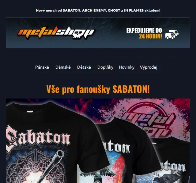 METALSHOP: Nový merch Sabaton, Arch Enemy, Ghost a In Flames – červen 2026 | Nuslet.cz