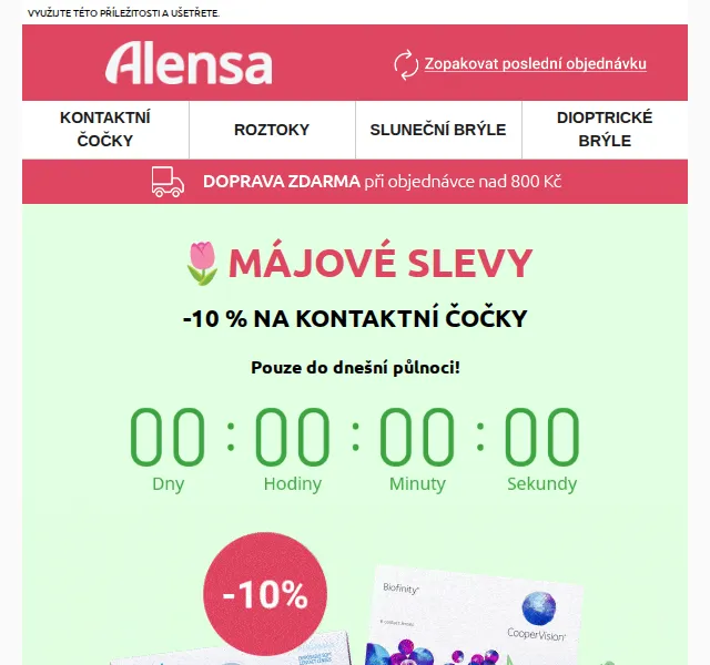 Alensa: 10% sleva na kontaktní čočky – červen 2026 | Nuslet.cz