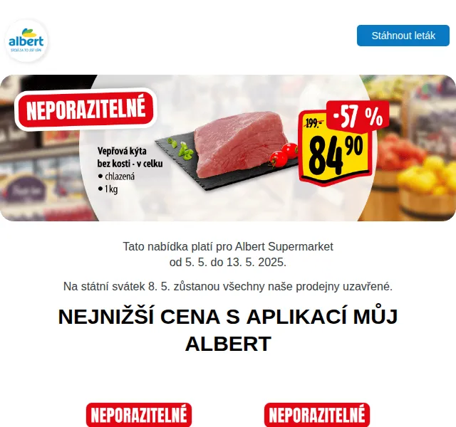 Albert: Paprika červená 44,90 Kč/kg, Coca-Cola 36,90 Kč/2l – červenec 2026 | Nuslet.cz