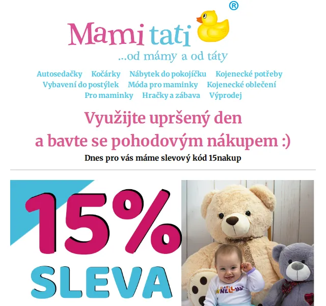 Mamitati.cz: sleva 15 % na dětské oblečení a výbavu – červen 2026 | Nuslet.cz