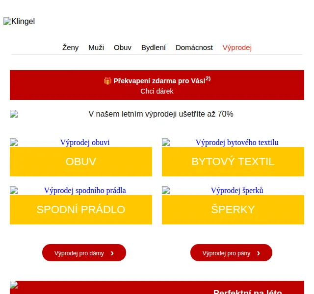 KLiNGEL: Letní výprodej se slevami až 70 % – červen 2026 | Nuslet.cz