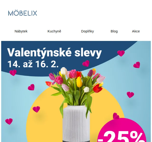 Möbelix: Valentýnské slevy až 38 % – červen 2026 | Nuslet.cz