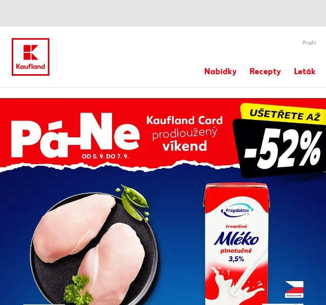 Kaufland: Plnotučné mléko 1 l za 16,90 Kč – červenec 2026 | Nuslet.cz