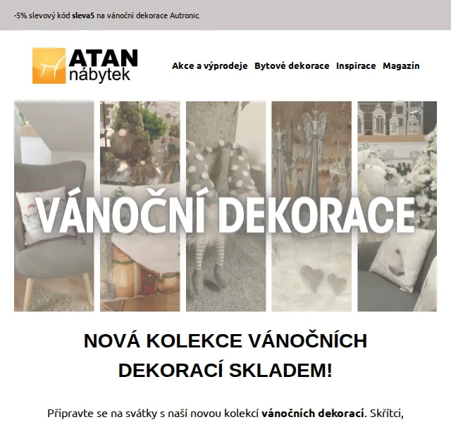 ATAN nábytek: vánoční dekorace se slevou 5 % – červenec 2026 | Nuslet.cz