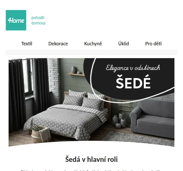 4home.cz: Šedý textil a nábytek – až 86 % sleva | Červen 2026