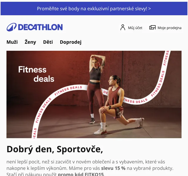DECATHLON: Fitness oblečení sleva 15 % – říjen 2026
