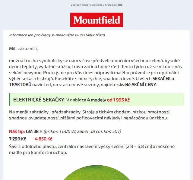 Mountfield: Sekačky a traktory se slevou až 41 % – červen 2026 | Nuslet.cz