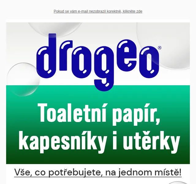 Drogeo: Toaletní papír, kapesníky a kuchyňské utěrky od 18 Kč – červen 2026 | Nuslet.cz