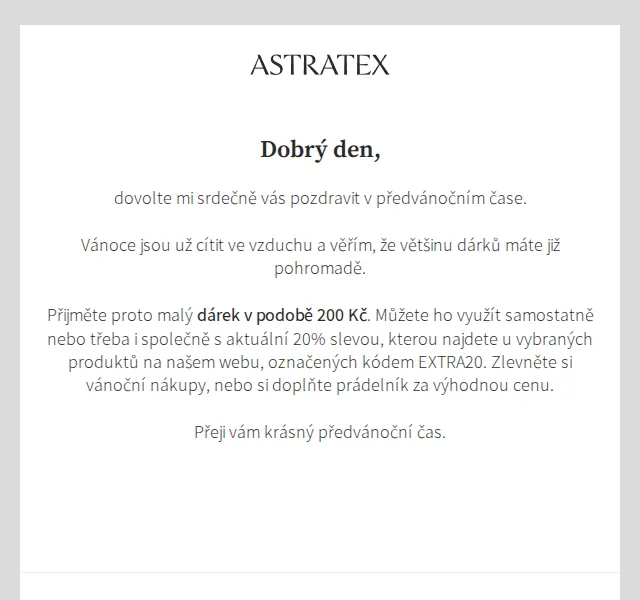 Astratex: 200 Kč na vánoční nákupy + 20% sleva – červenec 2026 | Nuslet.cz
