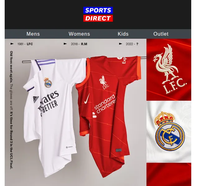 Sportsdirect.com: Liverpool i Real Madrid dresy od £35 – červen 2026 | Nuslet.cz