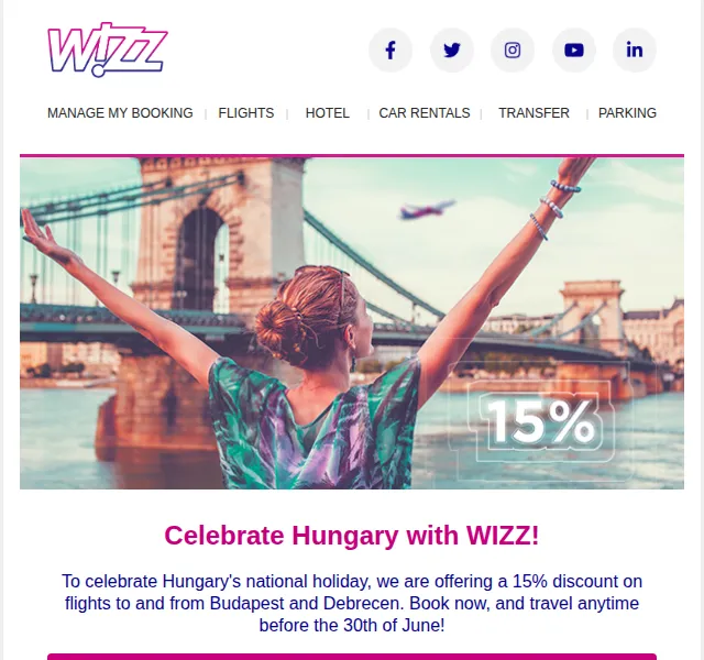 Wizz Air: 15% sleva na letenky do Maďarska – červen 2026 | Nuslet.cz