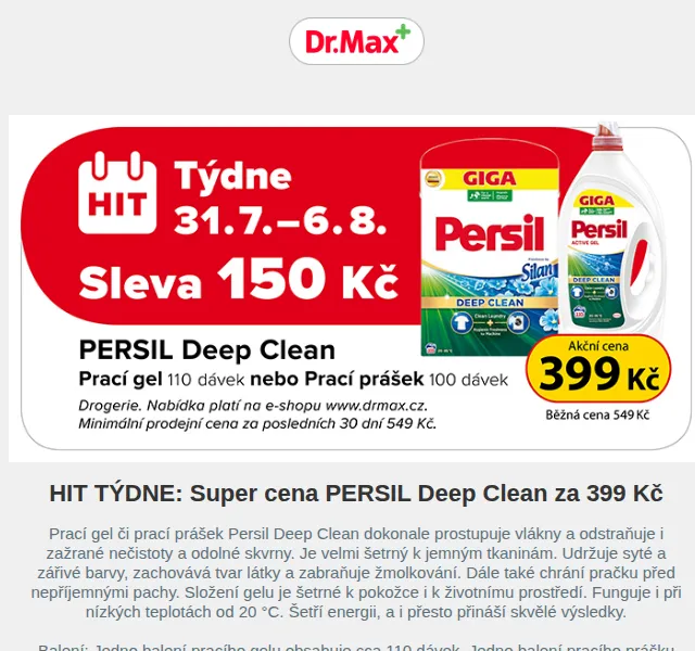 Dr.Max E-shop: Persil Deep Clean 399 Kč – červenec 2026 | Nuslet.cz