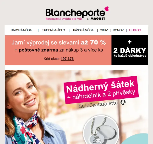 Blancheporte: Dárek k nákupu – šátek a náhrdelník LuluCastagnette – červen 2026 | Nuslet.cz