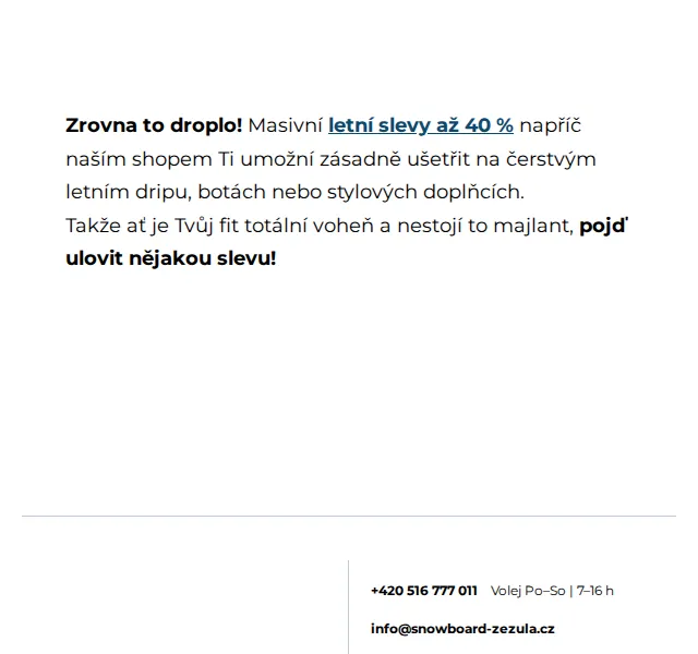 SNOWBOARD ZEZULA: Letní slevy až 40 % – červen 2026 | Nuslet.cz