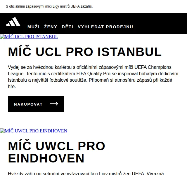 adidas: Oficiální míče UCL & UWCL – červen 2026 | Nuslet.cz