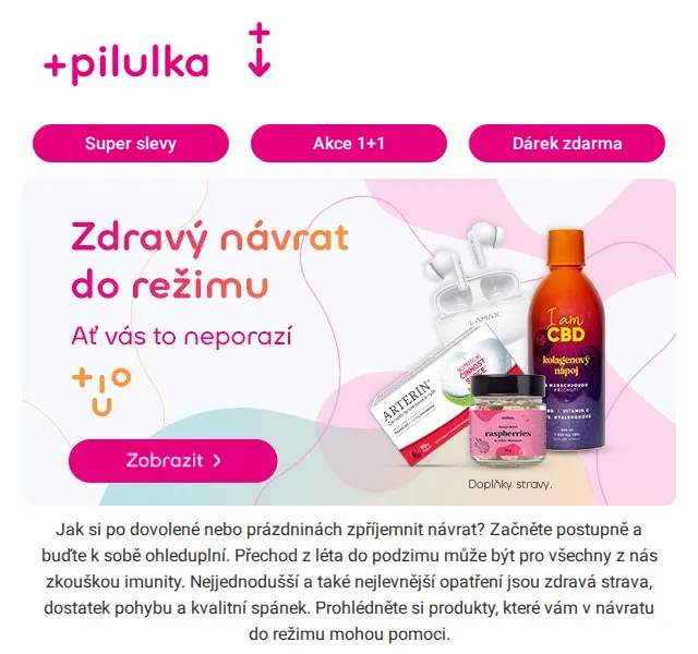 Pilulka.cz: Až 50% sleva na doplňky a elektro – červen 2026 | Nuslet.cz
