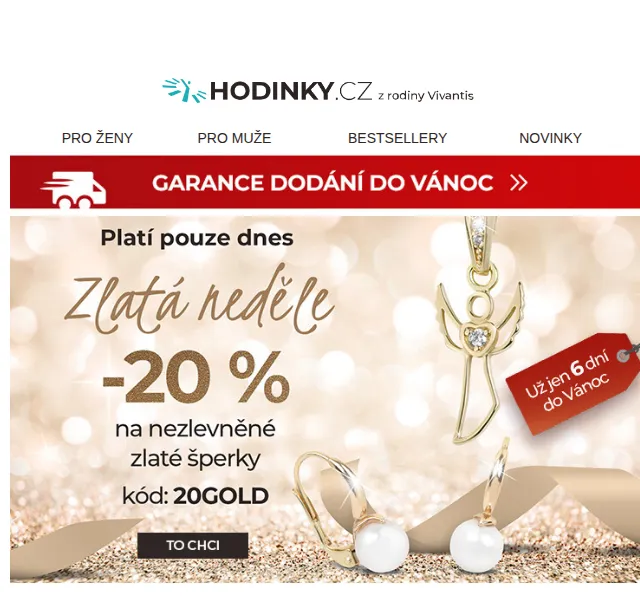 Hodinky.cz: Sleva 20 % na zlaté šperky – červen 2026 | Nuslet.cz