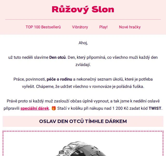 Růžový slon: Masturbátor TWIST + dárek – červen 2026 | Nuslet.cz