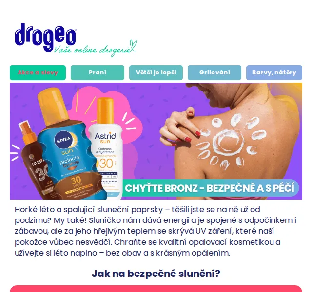 Drogeo: Opalovací péče od 69,90 Kč – červen 2026