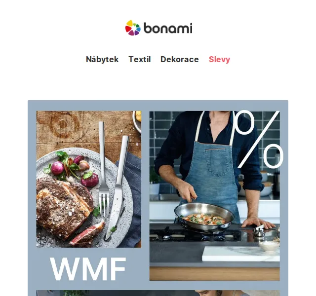 Bonami: -25 % na nádobí WMF a postele Meise Möbel – červen 2026 | Nuslet.cz