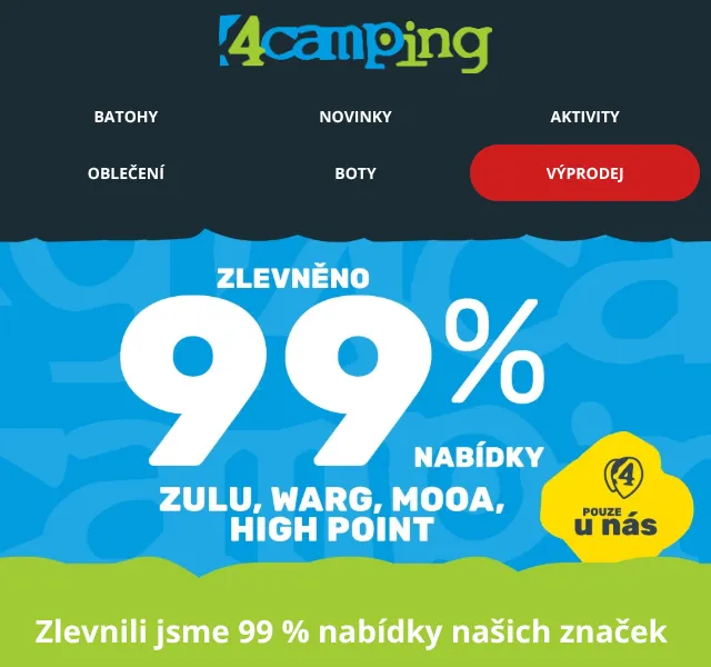 4camping.cz: Warg, Zulu, MOOA – 99 % sleva | Červen 2026