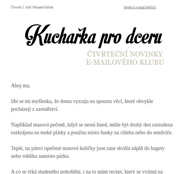 Florentýna - Kuchařka pro dceru: pikantní bůček – červen 2026 | Nuslet.cz