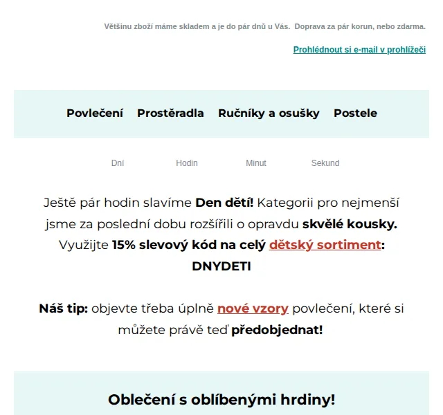Výprodej povlečení: -15 % na dětský sortiment – červenec 2026 | Nuslet.cz