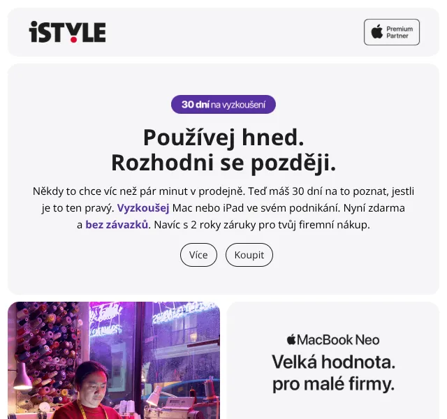 iSTYLE: 30 dní zdarma Mac nebo iPad – duben 2026