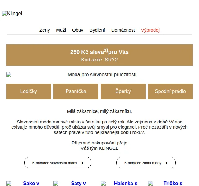 KLiNGEL: Slavnostní móda a 250 Kč sleva – červen 2026 | Nuslet.cz