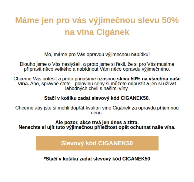 Víno Cigánek: SLEVA 50 % na vše – červen 2026 | Nuslet.cz
