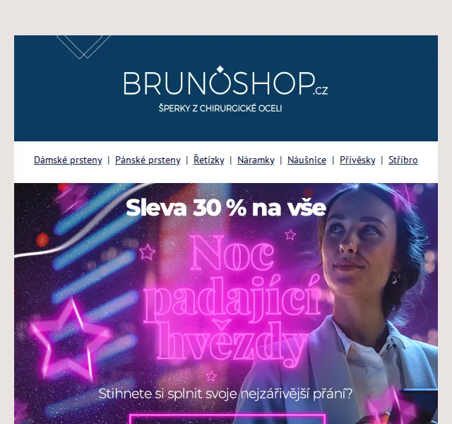 BRUNOshop.cz: Sleva 30 % na šperky v Noci padající hvězdy – červen 2026 | Nuslet.cz