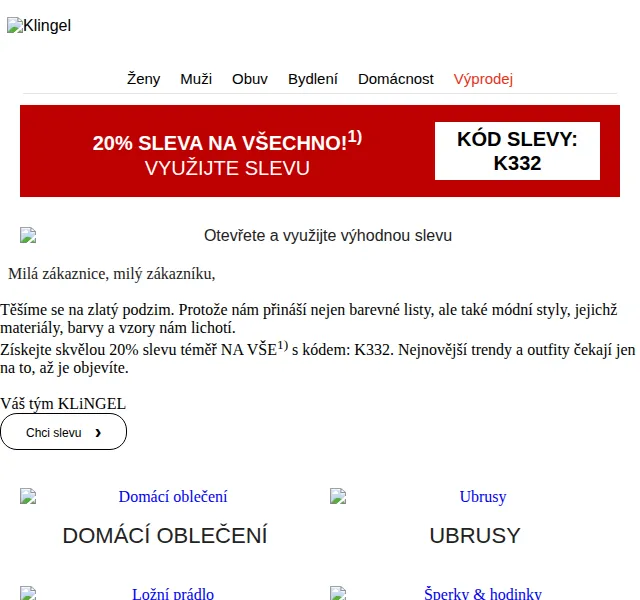 KLiNGEL: 20% sleva na vše – červenec 2026 | Nuslet.cz