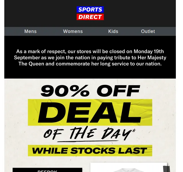 Sportsdirect.com: Reebok tričko s 90% slevou za 81 Kč – červen 2026 | Nuslet.cz