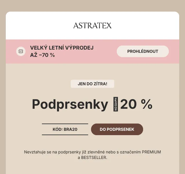 Astratex.cz: Podprsenky −20 % – Srpen 2026 | Nuslet