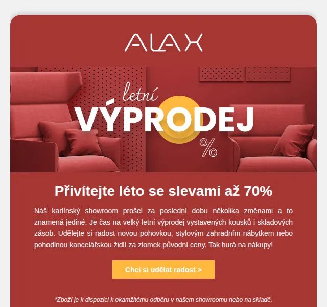 ALAX nábytek: Velký letní výprodej se slevou až 70% – červen 2026 | Nuslet.cz