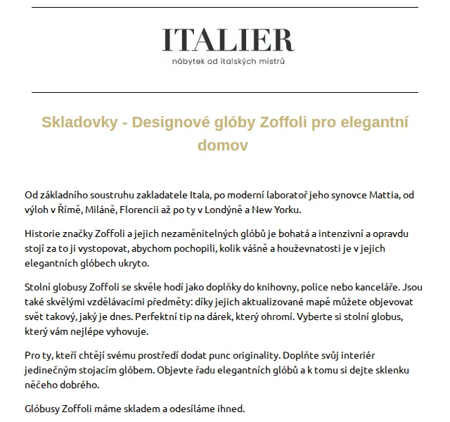 Italier.cz: Designové glóby Zoffoli na skladě – červen 2026 | Nuslet.cz