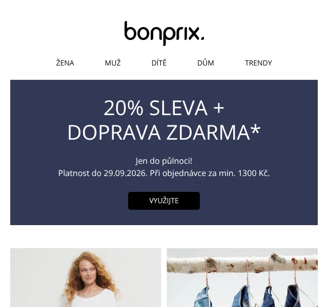 Bonprix: 20% sleva + doprava zdarma – září 2026