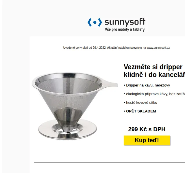 Sunnysoft: Kávový dripper, Xiaomi TV Box – červen 2026 | Nuslet.cz