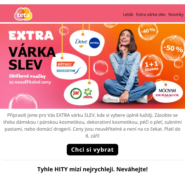 Teta drogerie: extra sleva na kosmetiku – srpen 2026