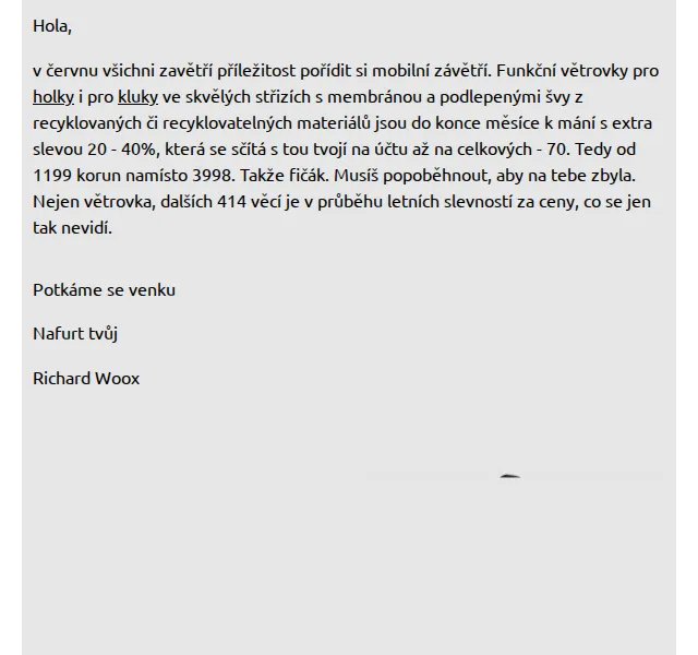 Richard Woox: větrovky se slevou 20-40 % – červen 2026 | Nuslet.cz
