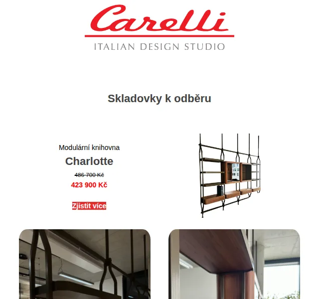 Carelli Nábytek: Slevy na knihovnu Charlotte až 486 700 Kč – červenec 2026 | Nuslet.cz